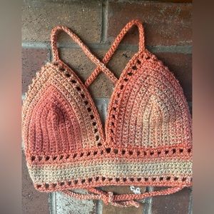 Orange cross cross hand crocheted crop top